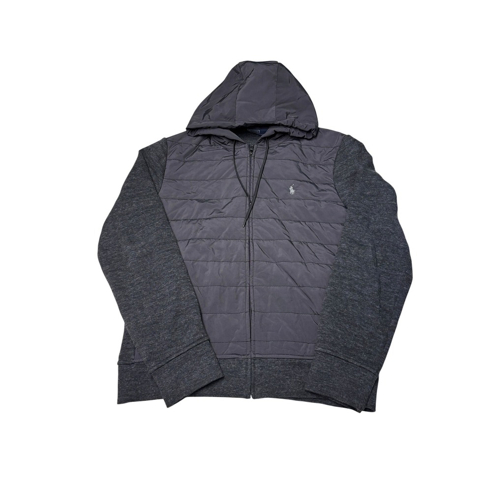 Polo Ralph Lauren Mens Hybrid Quilted Puffer Zip Up Hoodie Charcoal Grey Medium